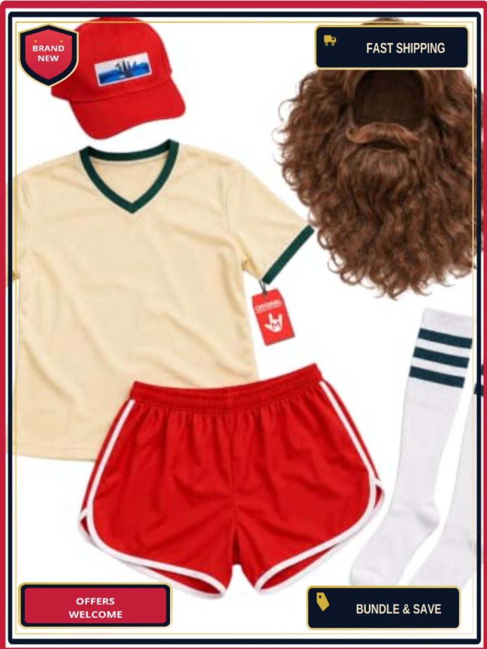 Men's Retro Runner Halloween Costume Set Wig Beard